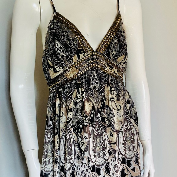 Caroline Morgan spaghetti strap maxi dress with brass beading details Size M - Picture 9 of 14